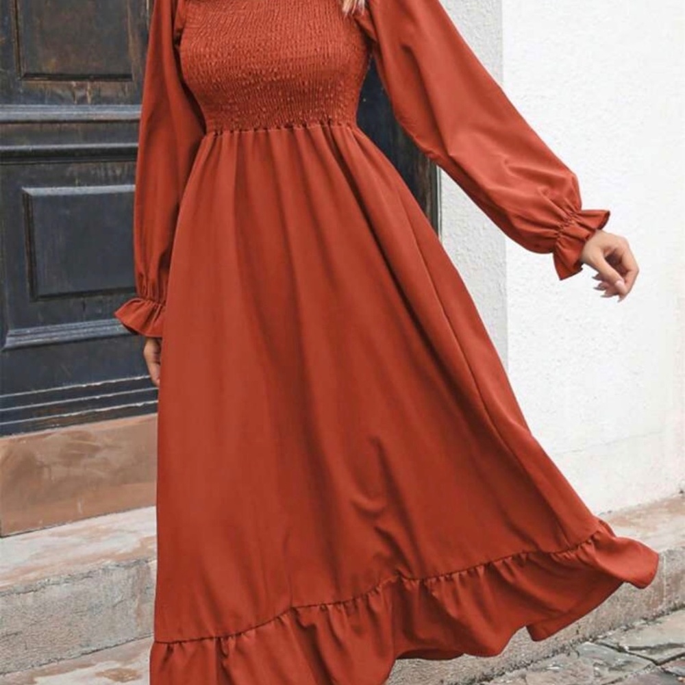 Autumn Smocked Square Neck Dress